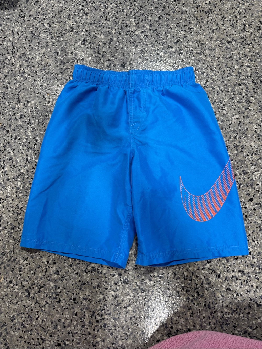 Nike Bright Blue Kids' Athletic Shorts with Orange Swoosh Accent